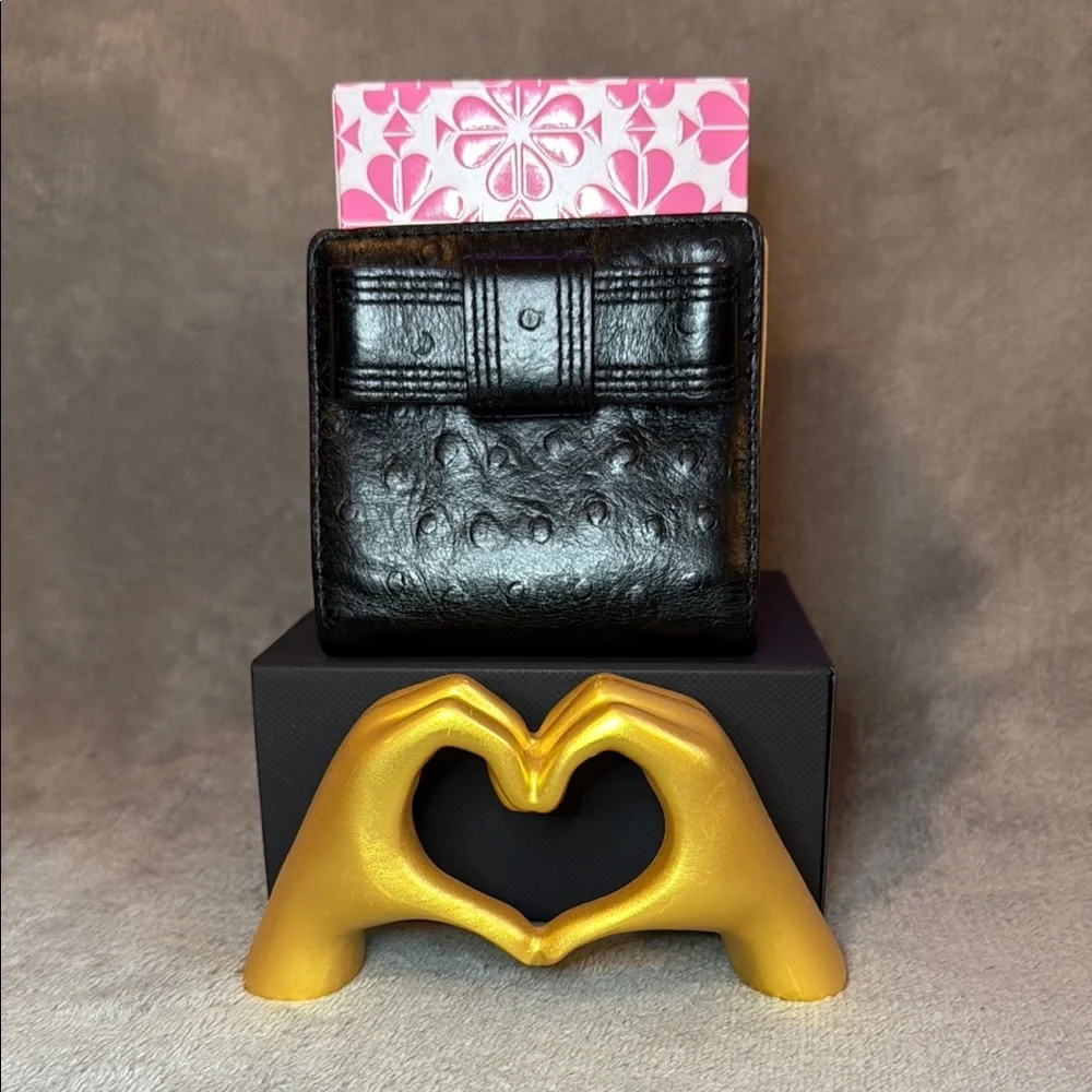KATE SPADE Black Serenade Valencia Road Bow Small Ostrich Embossed Wallet/ EUC